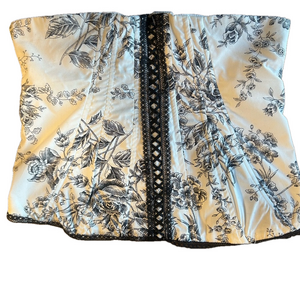 Gunne Sax Floral Tank Top Corset Black and White Print Strapless